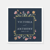 Marineblauw Wildbloemen Bruiloft servetten (Voorkant)