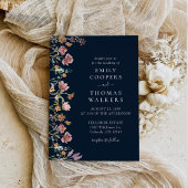 Marineblauw Wildbloemen bruiloft uitnodiging