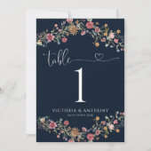 Marineblauw Wildbloemen Trouwtafel Nummers (Voorkant)