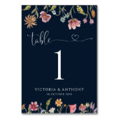 Marineblauw Wildbloemen Trouwtafel Nummers Kaart (Voorkant)