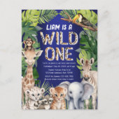 Marineblauw Wilde, Oerwouden 1e verjaardag Uitnodiging Briefkaart (Voorkant)