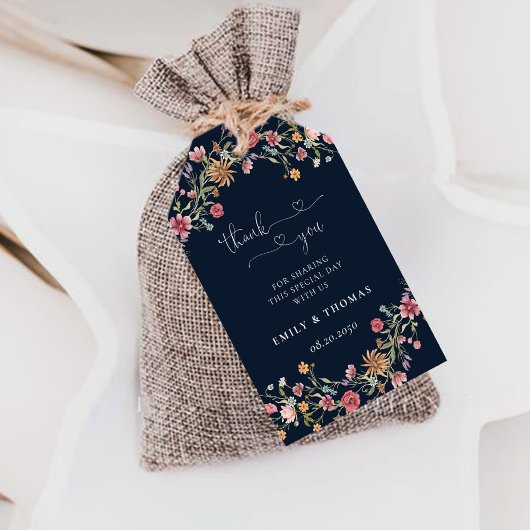 Marineblauw Wildflower Bruiloft Cadeau Labels Cadeaulabel