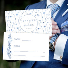 Marineblauw wildflower bruiloft Flat Place Card