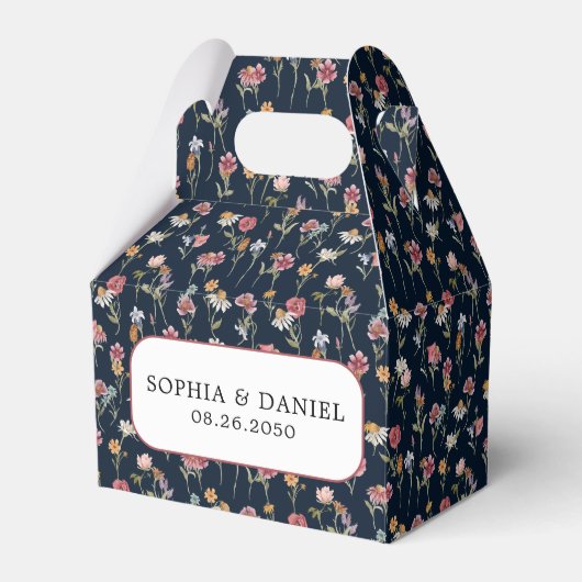 Marineblauw Wildflower bruiloft gunst box Bedankdoosjes (Voorkant Zijde)