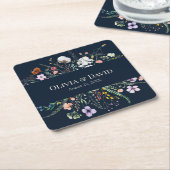 Marineblauw Wildflower Meadow Bruiloft Kartonnen Onderzetters (Schuin)
