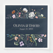 Marineblauw Wildflower Meadow Bruiloft Servetten (Voorkant)