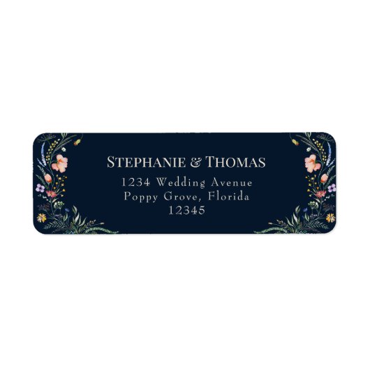 Marineblauw Wildflower Retouradres Label (Voorkant)