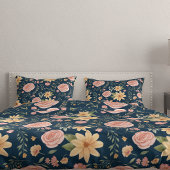 Marineblauw Wildflower Roos Kussensloop