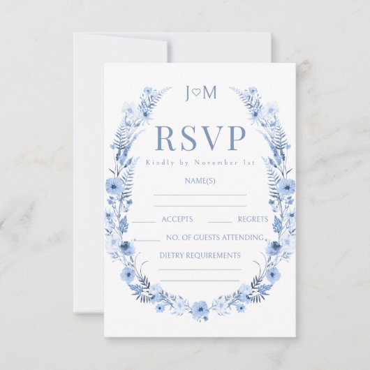 Marineblauw wildflower rustieke bruiloft RSVP kaar Kaartje (Voorkant)