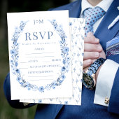 Marineblauw wildflower rustieke bruiloft RSVP kaar Kaartje