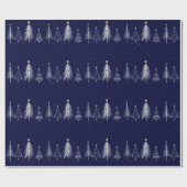 Marineblauw Winter Kerstmis dennenbomen patroon Cadeaupapier (Vlak)