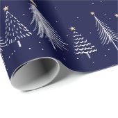 Marineblauw Winter Kerstmis dennenbomen patroon Cadeaupapier (Rol Hoek)