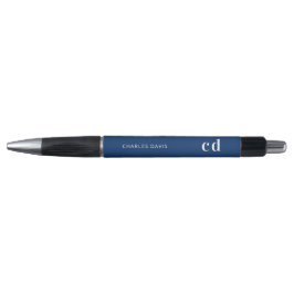 Marineblauw wit aangepast monogram naam minimalist pen