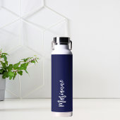 Marineblauw wit aangepaste naam script waterfles