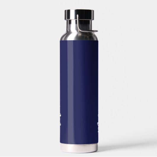 Marineblauw wit aangepaste naam script waterfles (Links)