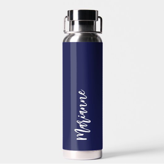 Marineblauw wit aangepaste naam script waterfles (Achterkant)
