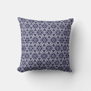 Marineblauw  wit  abstract patroon effen achterkan kussen