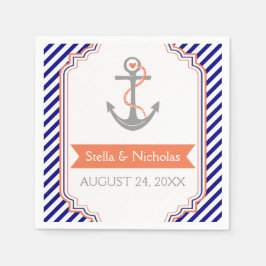 Marineblauw, wit anker koraal nautisch huwelijk servetten