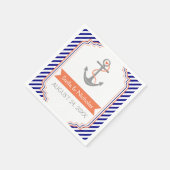 Marineblauw, wit anker koraal nautisch huwelijk servetten (Hoek)