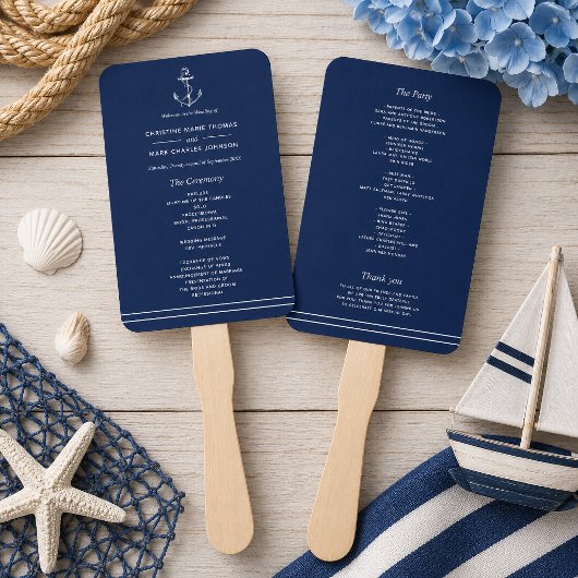 Marineblauw Wit Anker Zeekant Trouwen Handwaaier