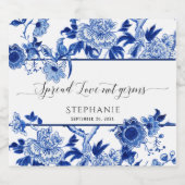 Marineblauw Wit Aziatisch Bloemen Vogelblad Saniti Sparkling Wijnetiket (Enkel label)