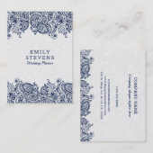 Marineblauw & Wit Bloemen Paisley Kant Visitekaartje (Voorkant / Achterkant)