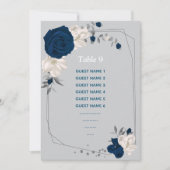 Marineblauw Wit Bloemen Zitkaart Tafelnummer (Voorkant)