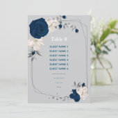 Marineblauw Wit Bloemen Zitkaart Tafelnummer (Staand voorkant)