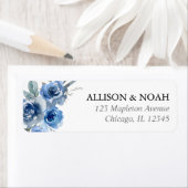 Marineblauw wit bloemenbruiloft waterverf etiket (Insitu)