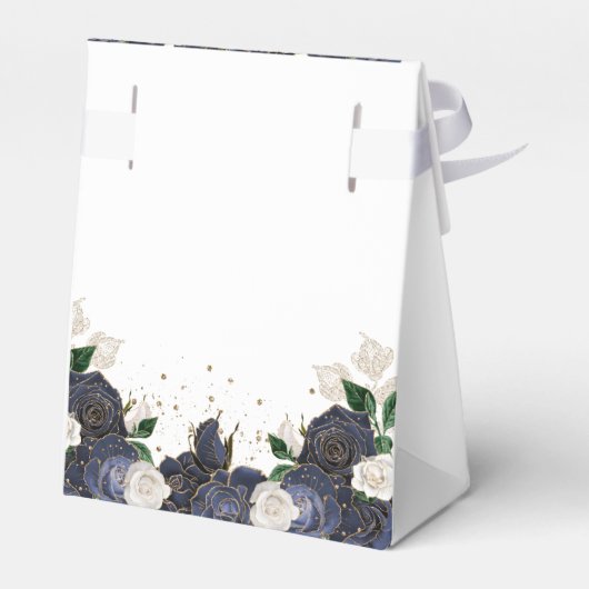 Marineblauw & Wit Bloemig Ellegant Trouw Bruids Da Bedankdoosjes (Achterkant)