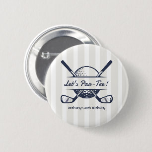 Marineblauw, Wit & Cloud Dancer Preppy Golf Feestj Ronde Button 5,7 Cm