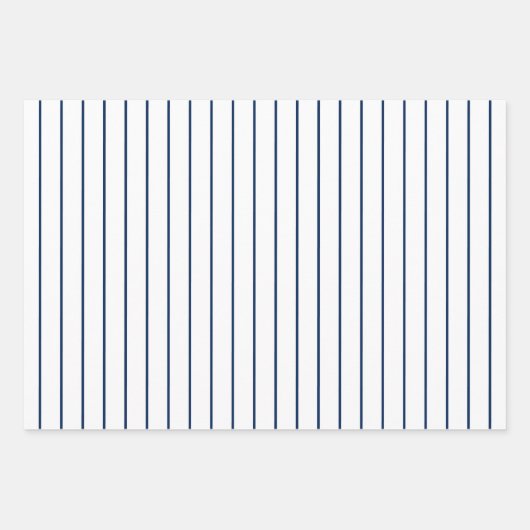 Marineblauw Wit Dunne Strepen Initiaal Monogram Inpakpapier Vel (Voorkant 3)