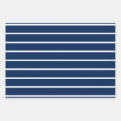 Marineblauw Wit Dunne Strepen Initiaal Monogram Inpakpapier Vel (Voorkant 2)