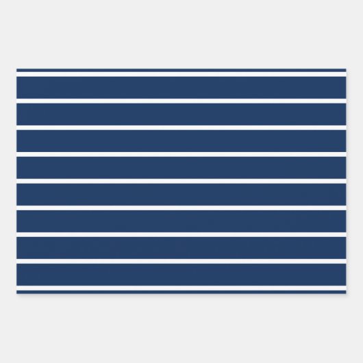 Marineblauw Wit Dunne Strepen Initiaal Monogram Inpakpapier Vel (Voorkant 2)