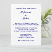 Marineblauw Wit Elegant Eenvoudig Minimaal Bruilof Kaart (Staand voorkant)