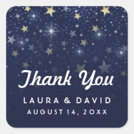 Marineblauw Wit en Goud Sterren Bruiloft Dank u Vierkante Sticker