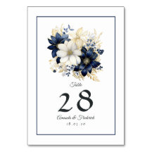 Marineblauw, Wit en Gouden Bloemen Bruiloft