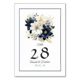 Marineblauw, Wit en Gouden Bloemen Bruiloft Kaart