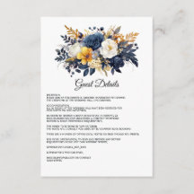 Marineblauw, Wit en Gouden Bloemige Bruiloftsgast