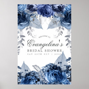 Marineblauw & Wit en Zilver Folie Bruidsdouche Wel Poster
