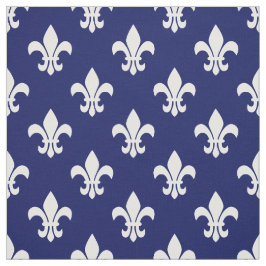 Marineblauw, wit Fleur de Lis patroon Stof