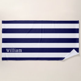 Marineblauw Wit | Gecustomiseerde cabanastrepen Strandlaken