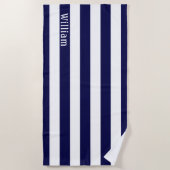 Marineblauw Wit | Gecustomiseerde cabanastrepen Strandlaken (Voorkant)