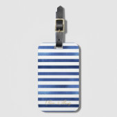 Marineblauw & Wit Gestreepte Kust Nautische Ontwer Bagagelabel (Voorkant (verticaal))