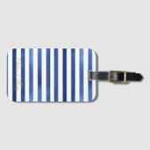 Marineblauw & Wit Gestreepte Kust Nautische Ontwer Bagagelabel (Voorkant (horizontaal))