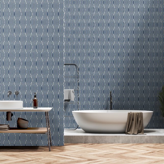 Marineblauw & Wit Golfpatroon Behang (Badkamer)