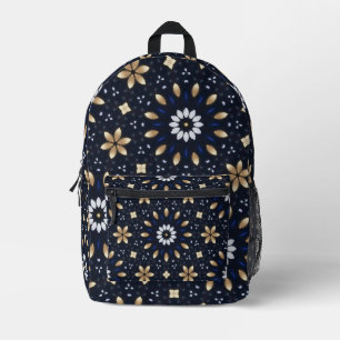 Marineblauw, Wit & Gouden Mandala Stip Art Design Bedrukte Rugzak