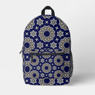 Marineblauw, Wit & Gouden Mandala Stip Art Design Bedrukte Rugzak