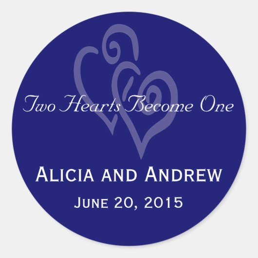 Marineblauw wit harten bruiloft gunst Stickers (Voorkant)