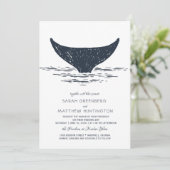 Marineblauw & Wit | Huwen Invitatiekaart met Walvi Kaart (Staand voorkant)